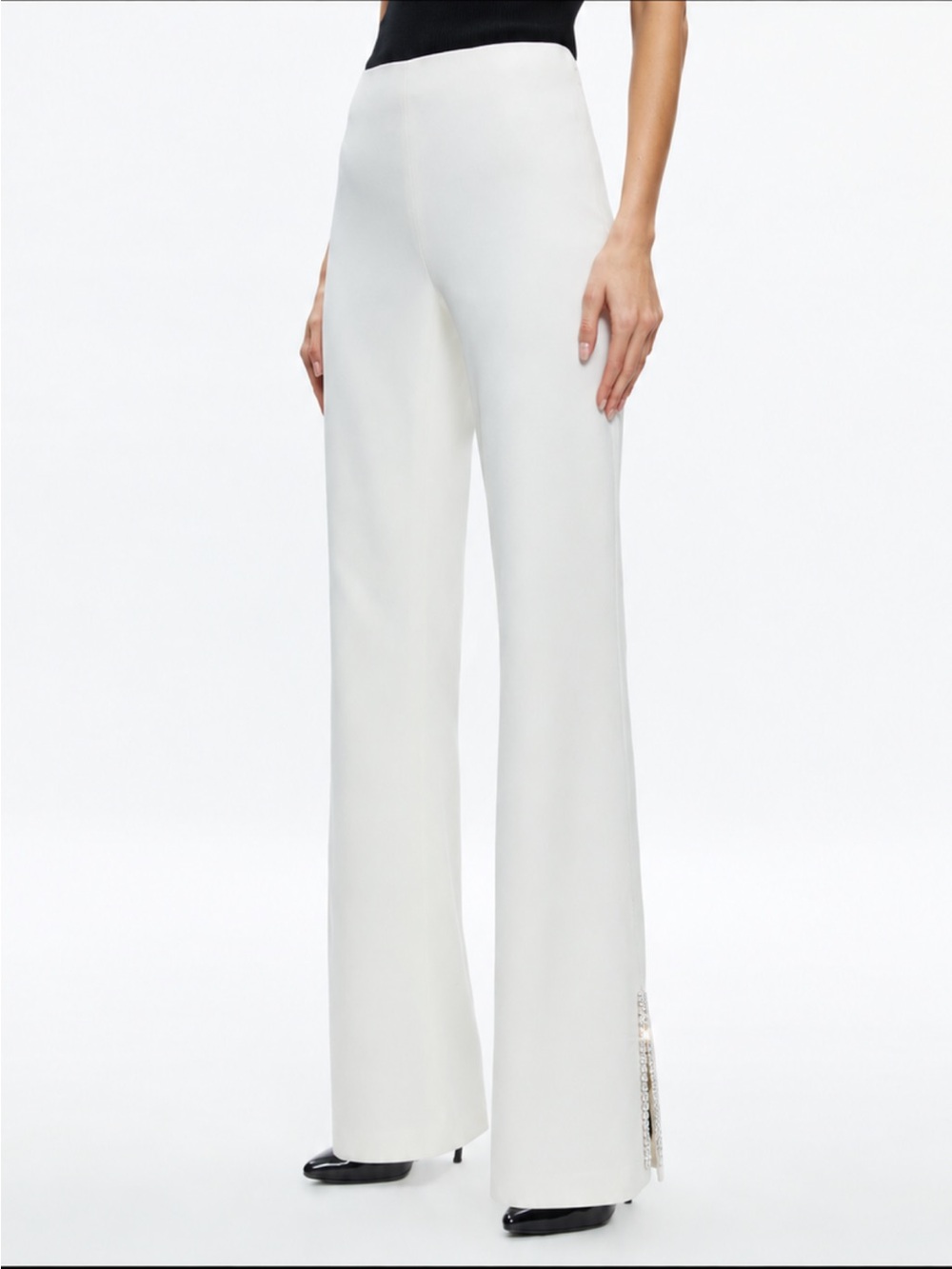 Alice + Olivia Lara Crystal Side Slit Flare Pants Size 2 NWT $440